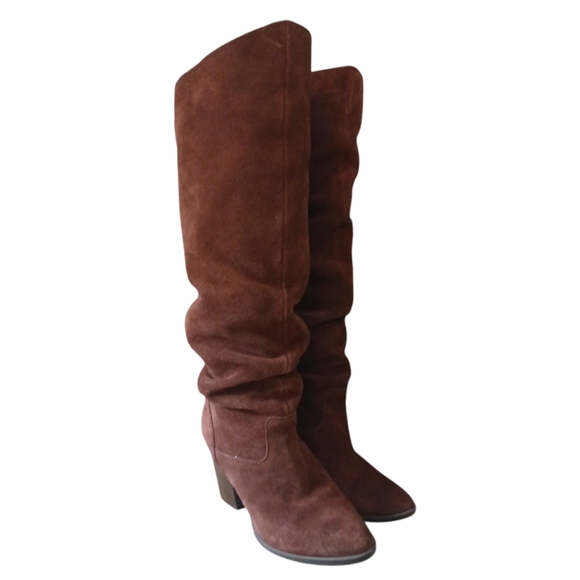 Steve Madden Savas Tall Suede Slouch Boots Burgundy Knee High Heeled Boot 6 - Picture 11 of 11
